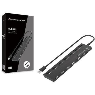 Product USB Hub Conceptronic 7-Port 2.0 ->7x2.0 extra o.power supply black base image