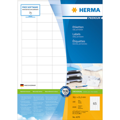 Product Ετικέτες Herma 38,1x21,2 100 Sheets DIN A4 6500 pcs. 4270 base image
