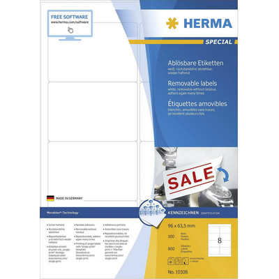 Product Ετικέτες Herma Removable 96X63,5 100 Sheets DIN A4 800 pcs. 10308 base image
