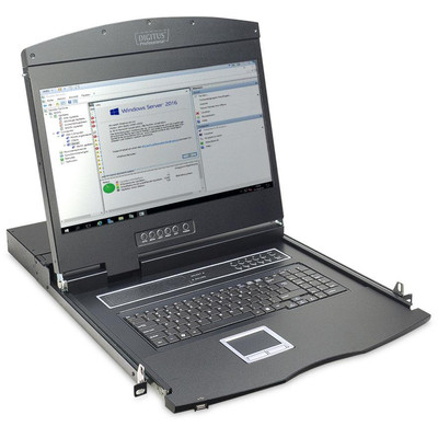 Product KVM Switch Digitus Console 19" 1HE TFT dt.Layout 16Port Touchpad black base image