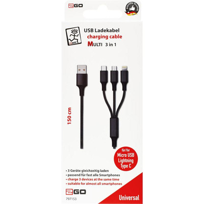 Product Καλώδιο USB 2GO 3in1 black 1,5m f. Micro-USB, Lightn, USB C base image