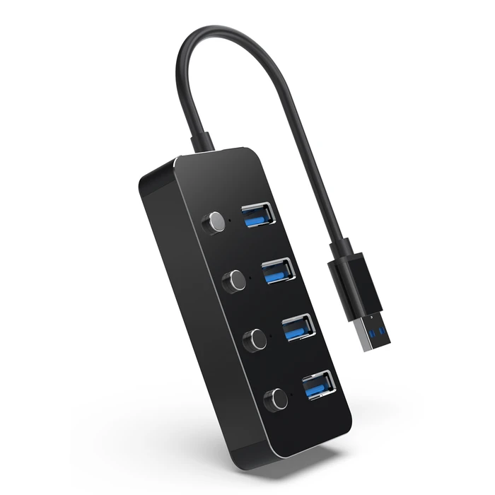 USB Hub Gembird UHB-U3P4P-01 USB 3.1 (Gen 1) powered 4-port with switches, black