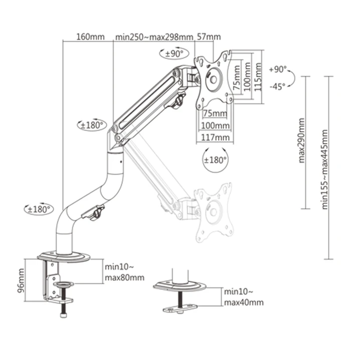 Βάση Monitor Gembird MA-DA1-02 Adjustable desk (tilting), 17”-32”, up to 8 kg