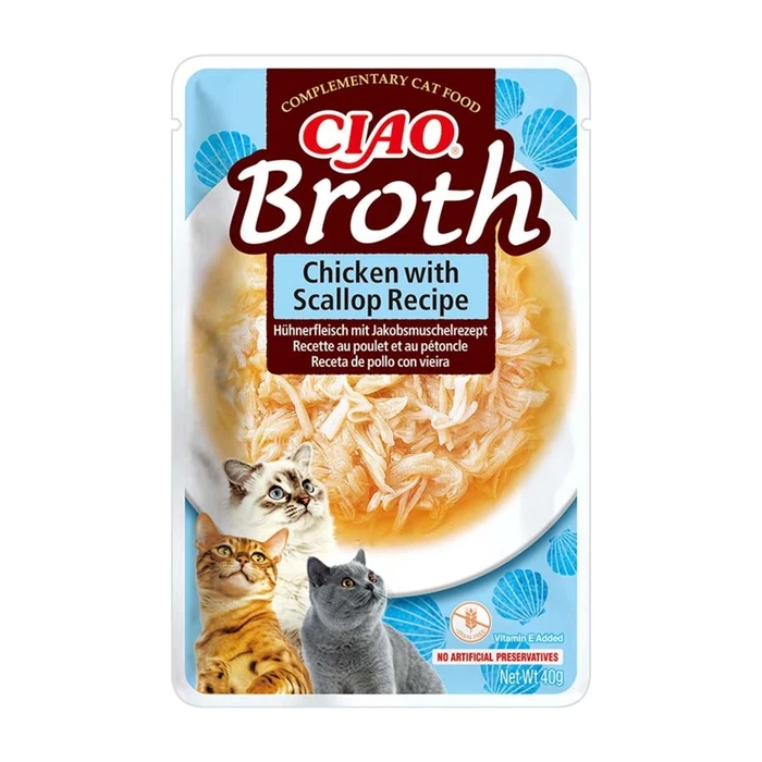 Υγρή Τροφή Γάτας Inaba Ciao Broth with chicken, salmon, tuna and scallop 10x40g