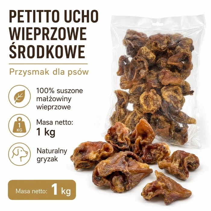 PETITTO μέτριο χοιρινό αυτί Mono - Λιχουδιά για σκύλους - 1 kg
