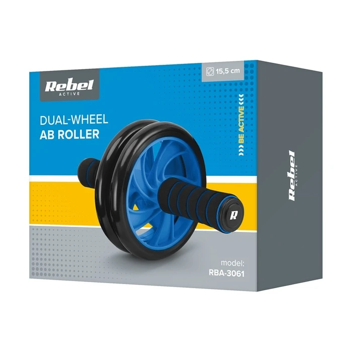 Ρόδα γυμναστικής διπλή REBEL ACTIVE για κοιλιακούς - Lechpol RBA-3061, Μαύρο/Μπλε
