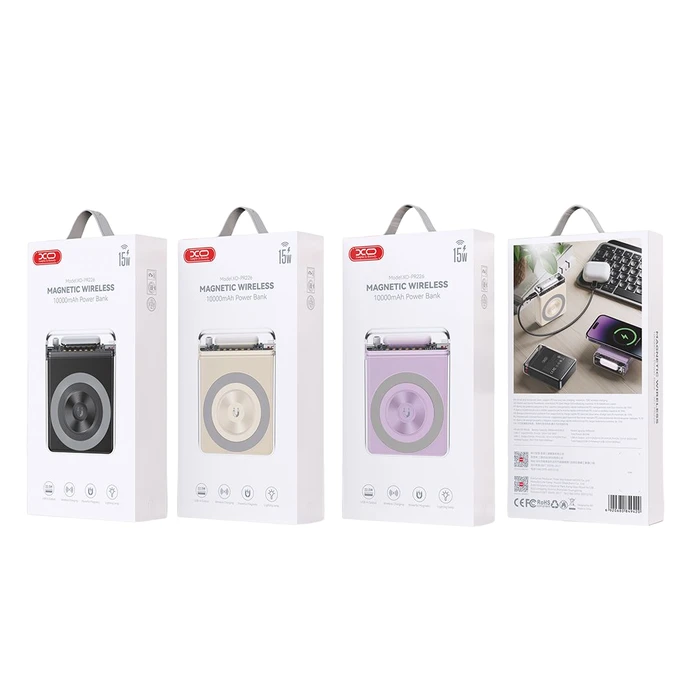 XO Φορητός Φορτιστής PR226 Mini Transparent Light Display Magnetic Absorption Fast Charging 10000mAh Purple