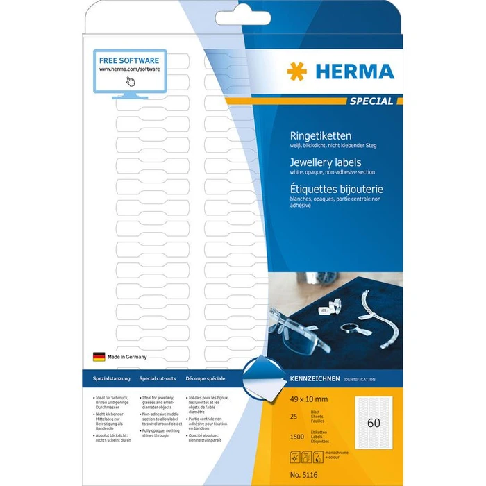 Ετικέτες Herma ring labels A4 White 49x10 mm opaque 1500 pcs.