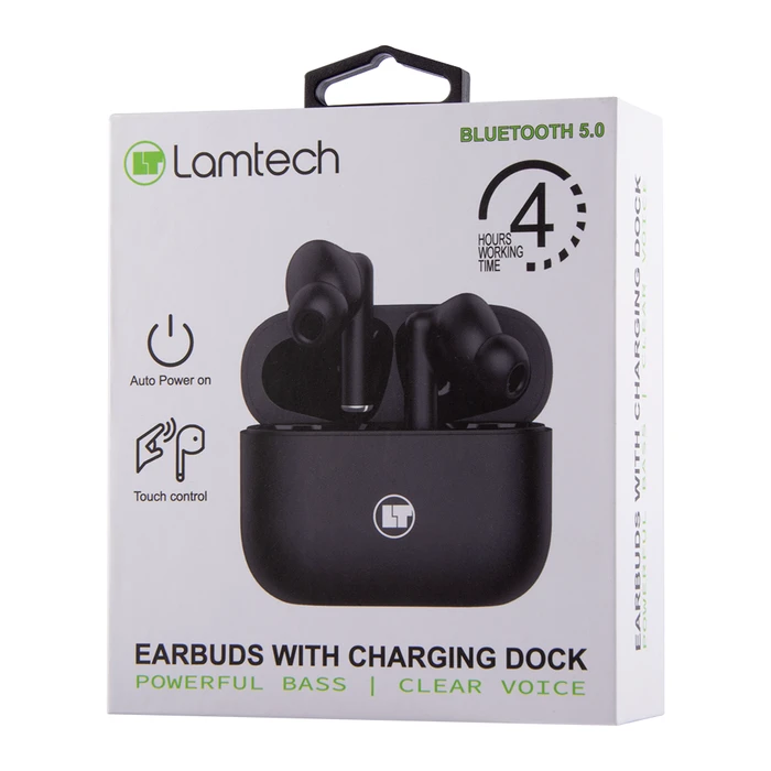 Bluetooth Handsfree Lamtech 5.0 TWS With Charging DOCK Black