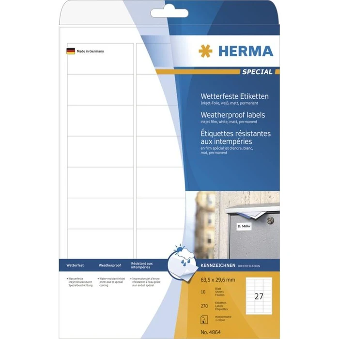 Ετικέτες Herma Inkjet A4 White 63,5x29,6 mm wetterfest 270 pcs.