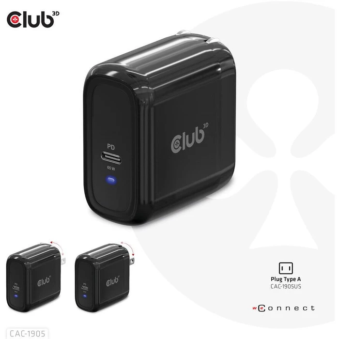 Φορτιστής Πρίζας Club 3D 1xUSB Typ C, PD 65W retail