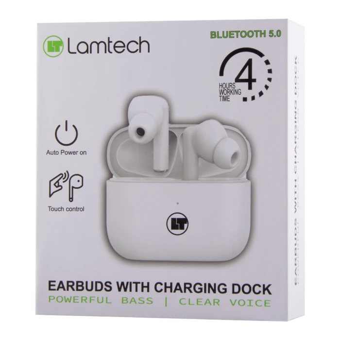 Bluetooth Handsfree Lamtech 5.0 TWS With Charging DOCK WHITE