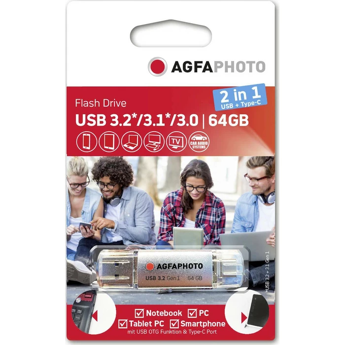 USB Flash 64GB AgfaPhoto USB 3.0 2in1 USB-TypeC