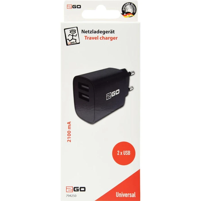 Φορτιστής Πρίζας 2GO 100V-240V - Black Universal Dual-USB