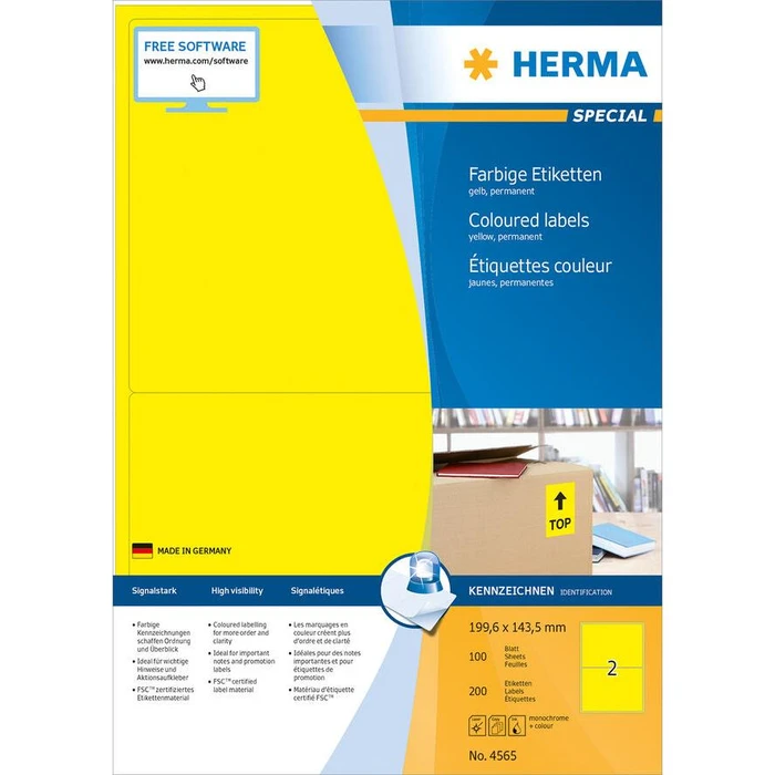 Ετικέτες Herma labels A4 yellow 199,6x143,5mm matt 1400 pcs
