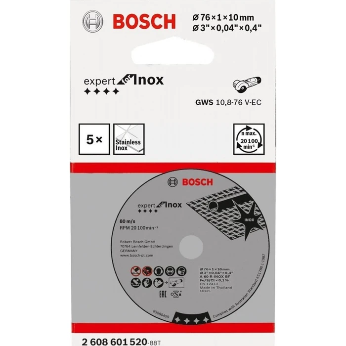 Δίσκος Κοπής Bosch TS 76x1x10mm Expert for Inox, 5 pcs.