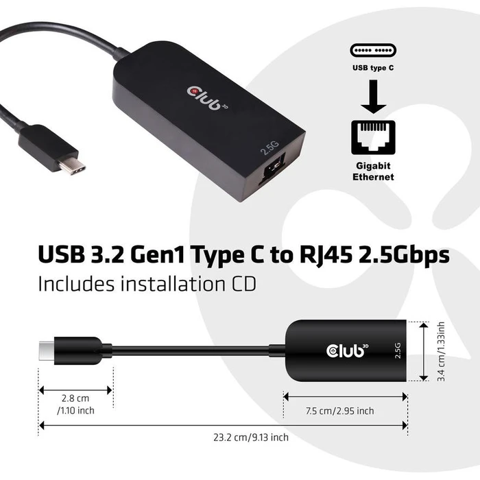 Αντάπτορας Δικτύου USB Club3D 3.2 Typ C > RJ-45 2.5Gb retail