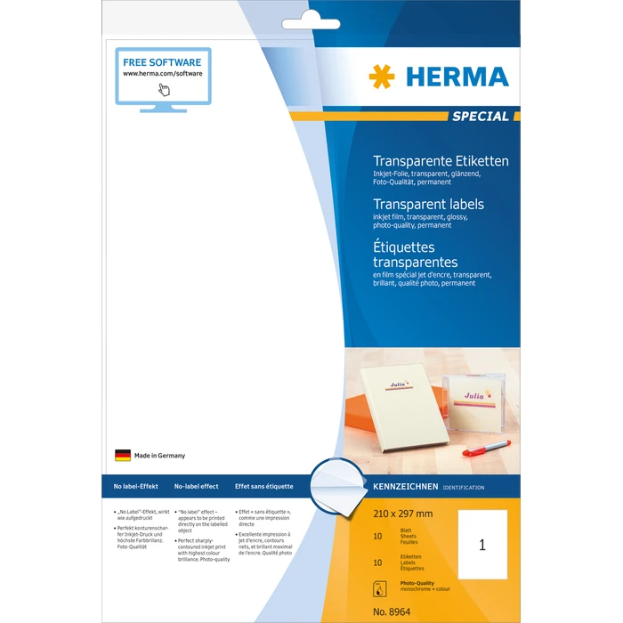 Ετικέτες Herma transparent 210x297 10 Sheets DIN A4 10 pcs. 8964