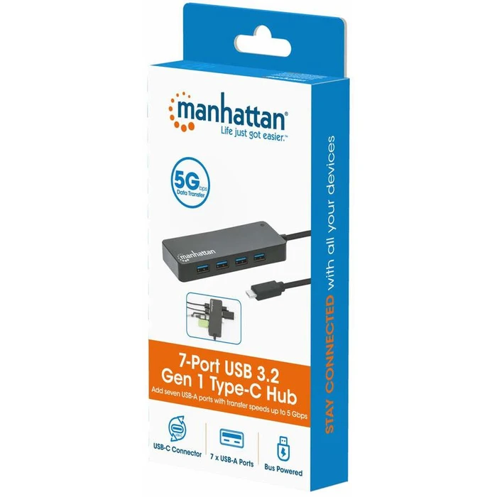 USB Hub Manhattan 7-Port C-Stecker A-socket 5Gbit/s schwar