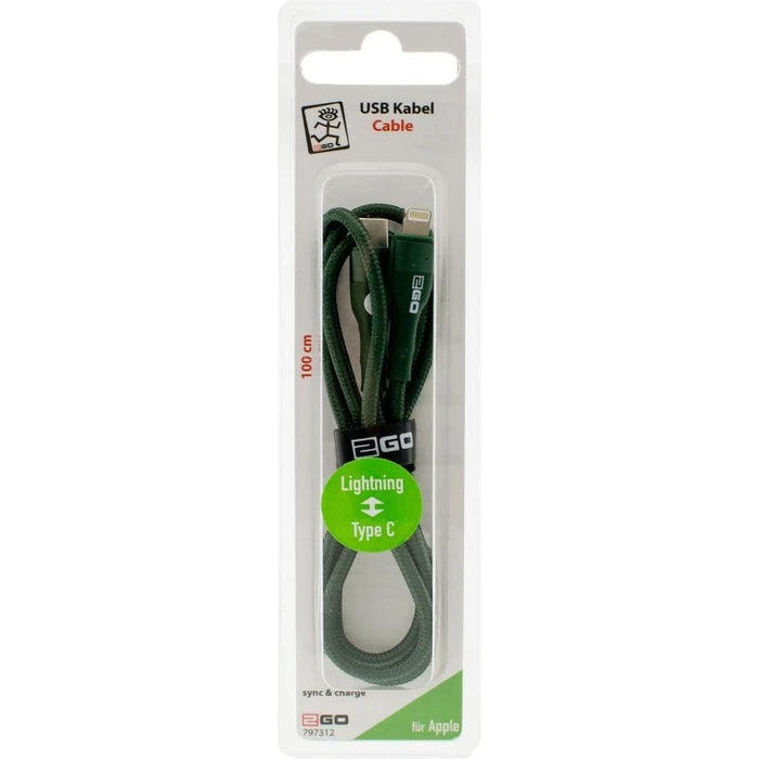 Καλώδιο USB 2GO Type C->Lightning green