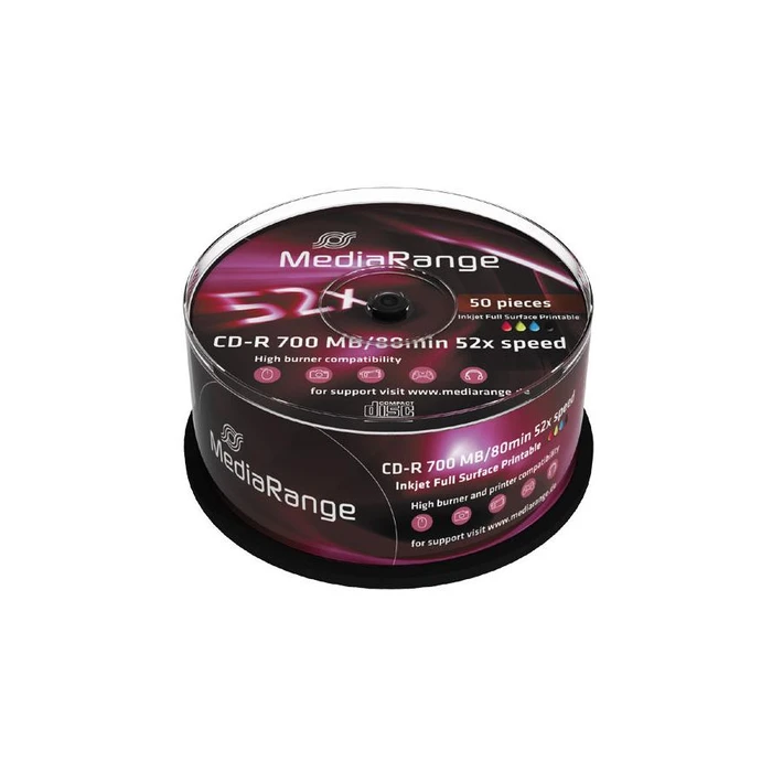 CD-R MediaRange 700MB/80min Printable 52x Cake 50