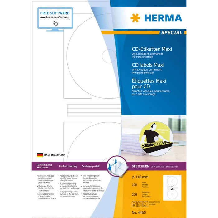 Ετικέτες Herma CD-labels Maxi A4 White 116 mm opak 200 pcs