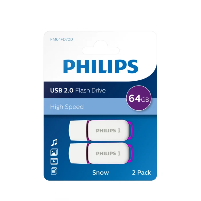 USB Flash 64GB Philips USB 2.0 2-Pack Snow Edition Magic Purple