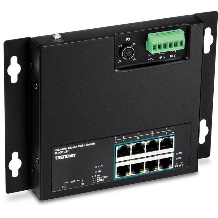 Network Switch Trendnet 10-Port Industrial Gigabit PoE+ WallMount Front Acc