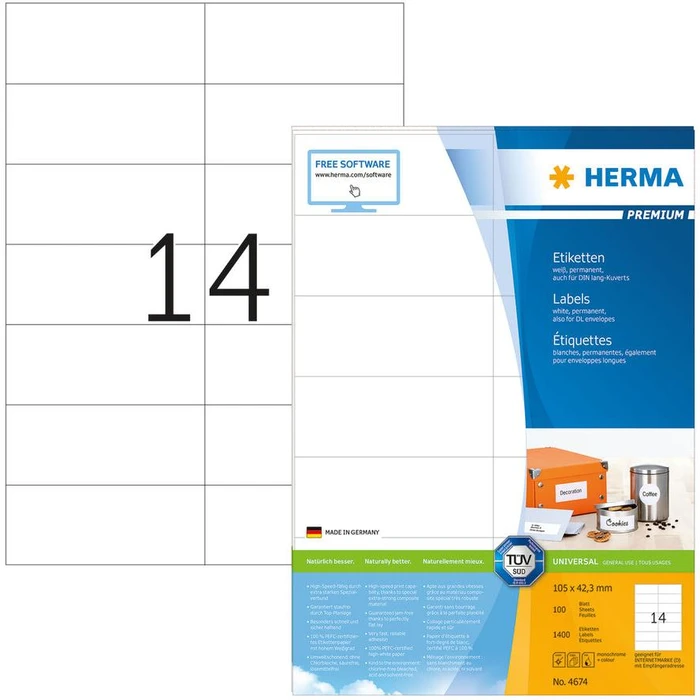 Ετικέτες Herma labels Premium A4 White 105x42,3 mm 1400 pcs