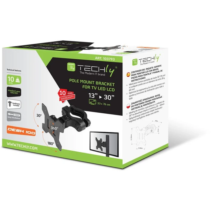 Βάση Τηλεόρασης Techly Mastmount for 13-30" Monitore, Black