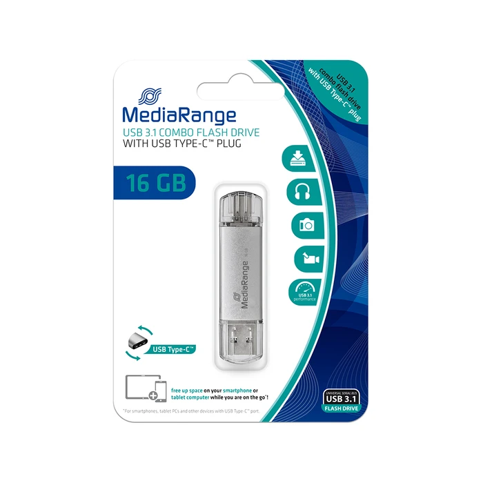 USB Flash 16GB MediaRange USB 3.1 combo with USB Type-C
