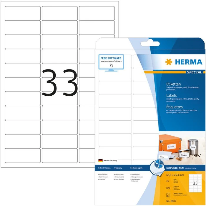 Ετικέτες Herma Inkjet A4 White 63,5x25,4 mm 825 pcs.
