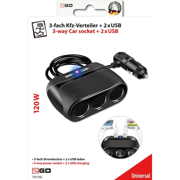 Φορτιστής Αυτοκινήτου 2GO 3-Fach distributor