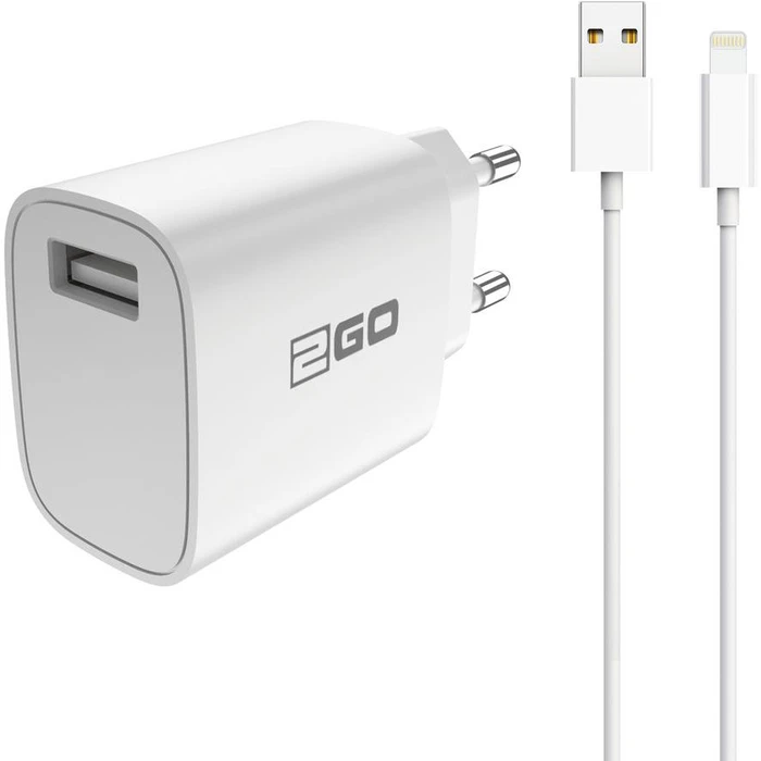 Φορτιστής Πρίζας 2GO Lightning (2-pieces) - White for Apple