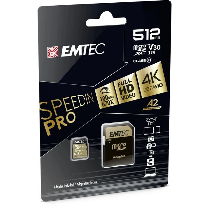 Κάρτα Μνήμης microSD 512GB Emtec SDXC (CLASS10) Speedin V30 A1 4K Adapt