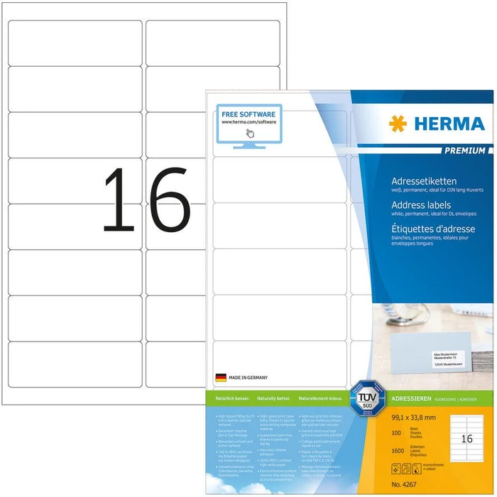 Ετικέτες Herma address labels A4 White 99,1x33,8 mm 1600 pcs