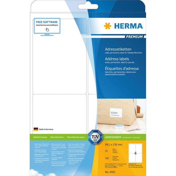 Ετικέτες Herma address labels Premium A4 White 99,1 x 139,0 mm 100St.