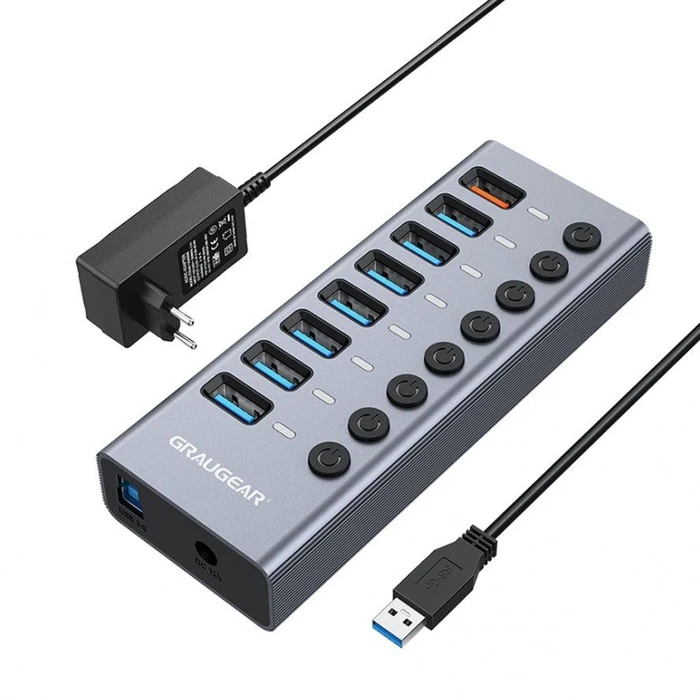 USB Hub GrauGear 7x 3.0 Ports + 1 USB fast charger retail