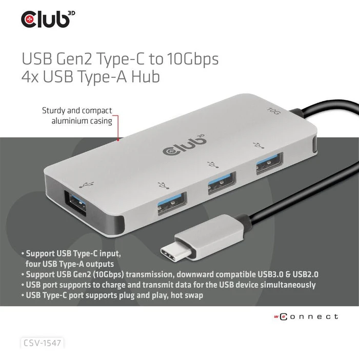 USB Hub Club 3D 3.1 Typ C > 4x 3.1 Typ A 10Gbps retail
