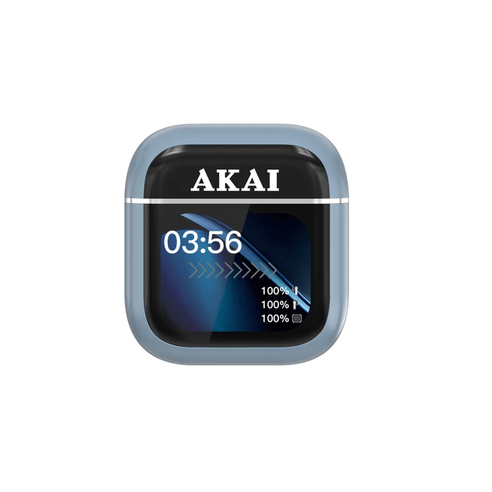 AKAI Wireless Bluetooth Earbuds In Ear with ANC ENC and 2.01 inch Display Case Blue