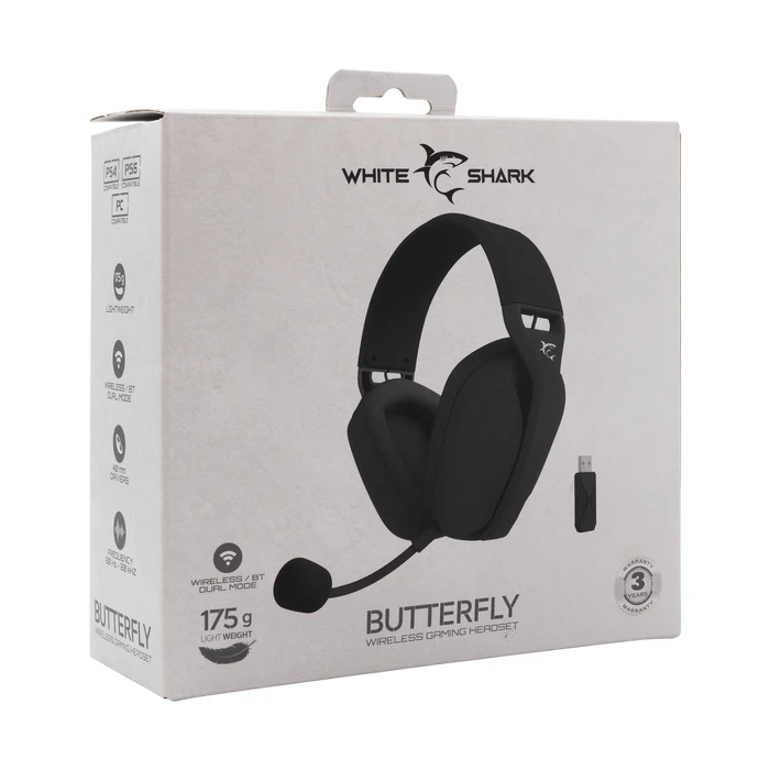 Gaming Headset White Shark Wireless/BT Gaming WGH-2442 BUTTERFLY Black