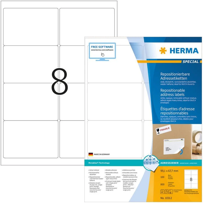 Ετικέτες Herma address labels A4 White 99,1x67,7 mm opak 800 pcs