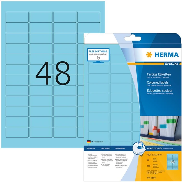Ετικέτες Herma A4 Blue 45,7x21,2 mm matt 960 pcs.