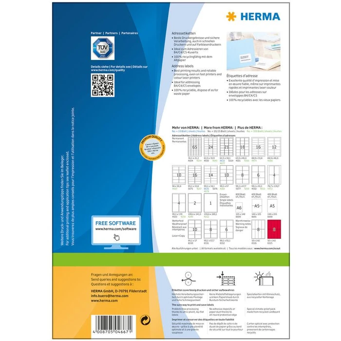 Ετικέτες Herma address labels A4 White 96x50,8 mm 1000 pcs