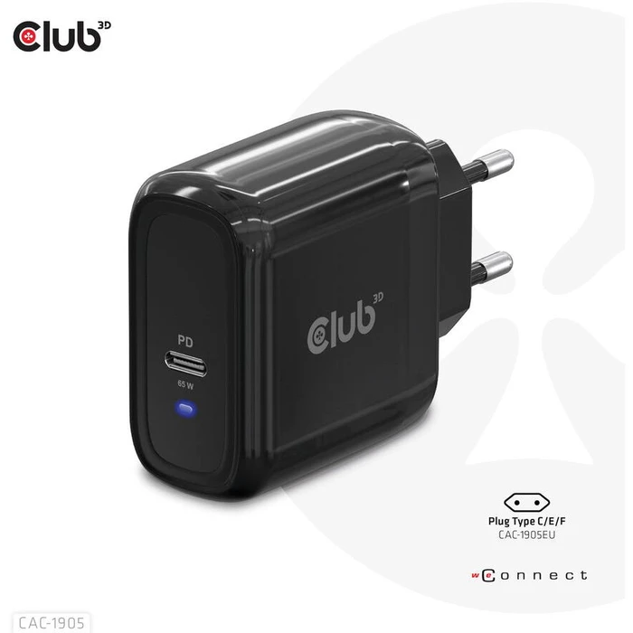 Φορτιστής Πρίζας Club 3D 1xUSB Typ C, PD 65W retail