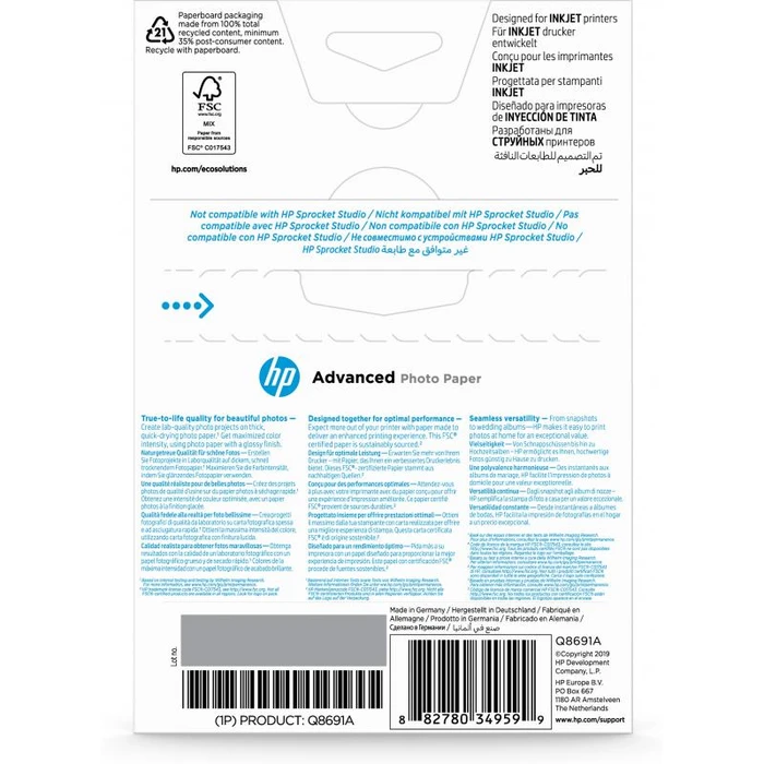 Φωτογραφικό Χαρτί HP Paper Advanced Glossy (Q8691A)