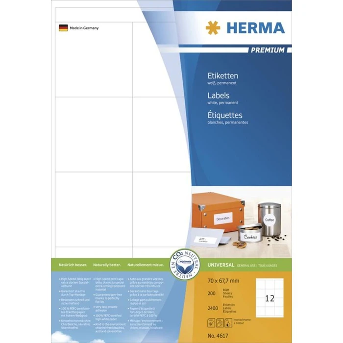 Ετικέτες Herma labels Premium A4 White 70x67,7 mm 2400 pcs