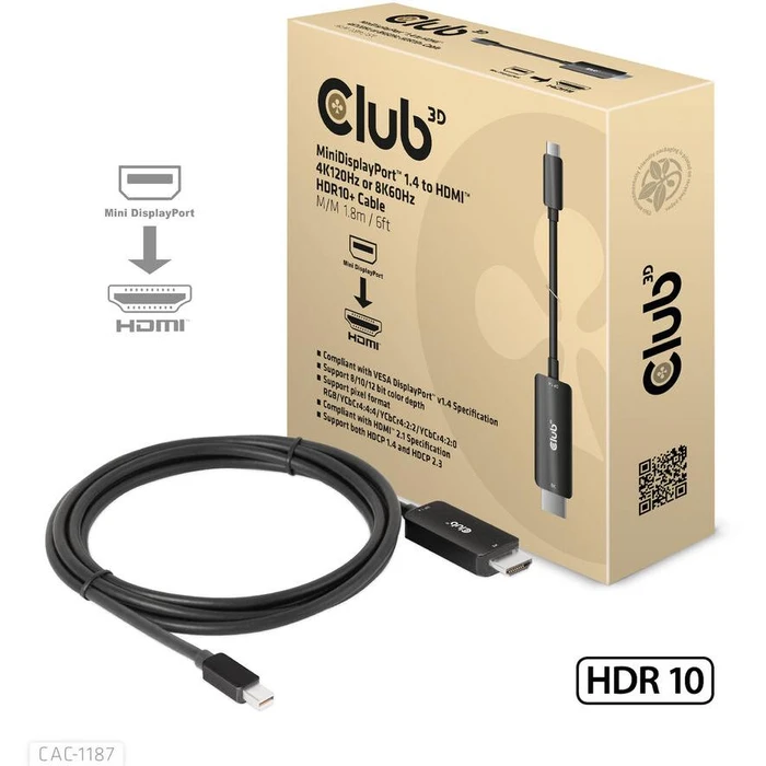 Καλώδιο MiniDP Club 3D 1.4 > HDMI 1,8m 8K60Hz M/M