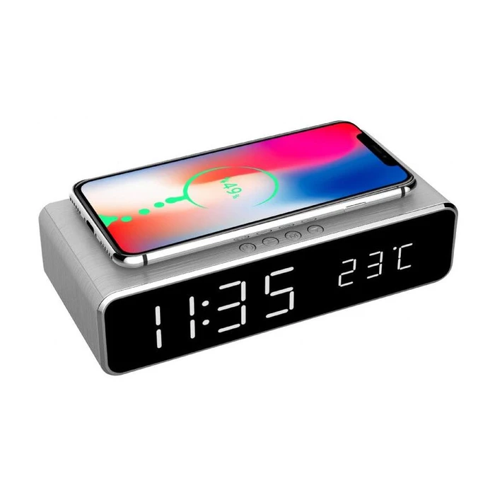 Ρολόι Ασύρματος Φορτιστής Gembird Digital alarm clock Silver