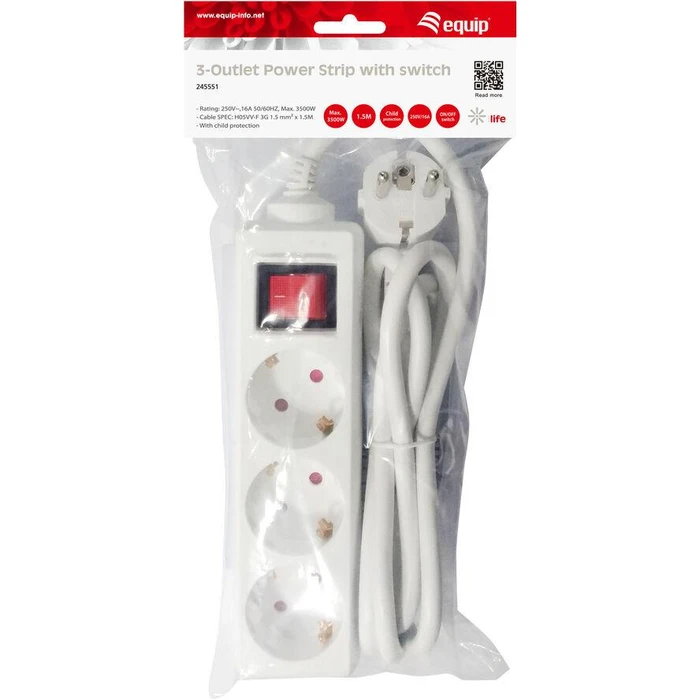 Πολύπριζο Equip 3-way Schuko 1,5m with Schalter